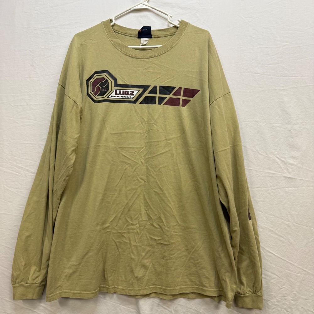 Lugz Vintage Graphic Long Sleeve T-Shirt‎ Tan Khaki Mens Streetwear Y2K Large